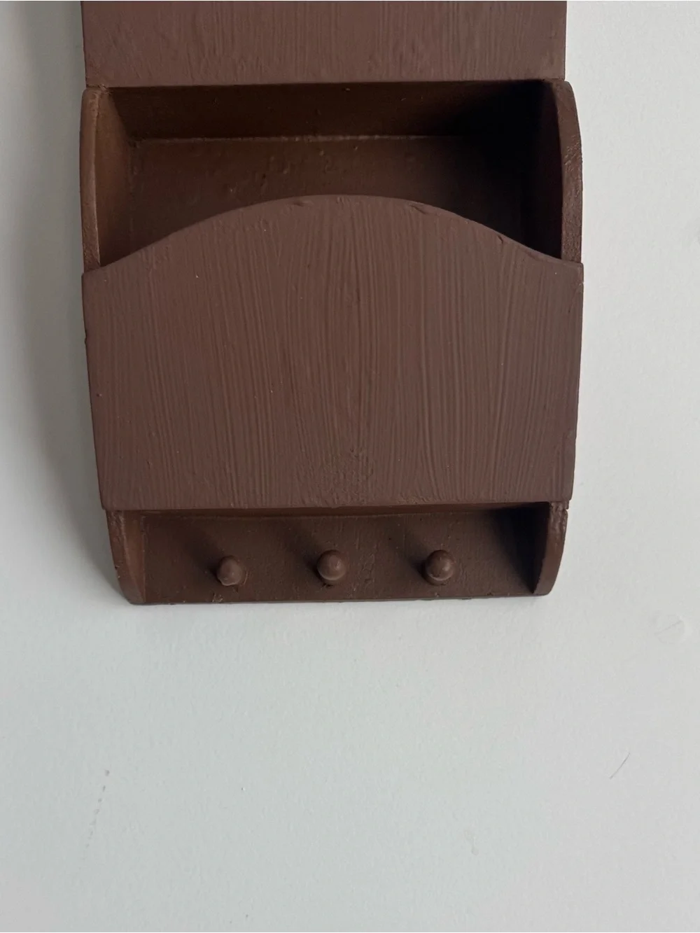 Vintage Brown Wall Mail & Key Organizer with White Eyelet Lace Accent
